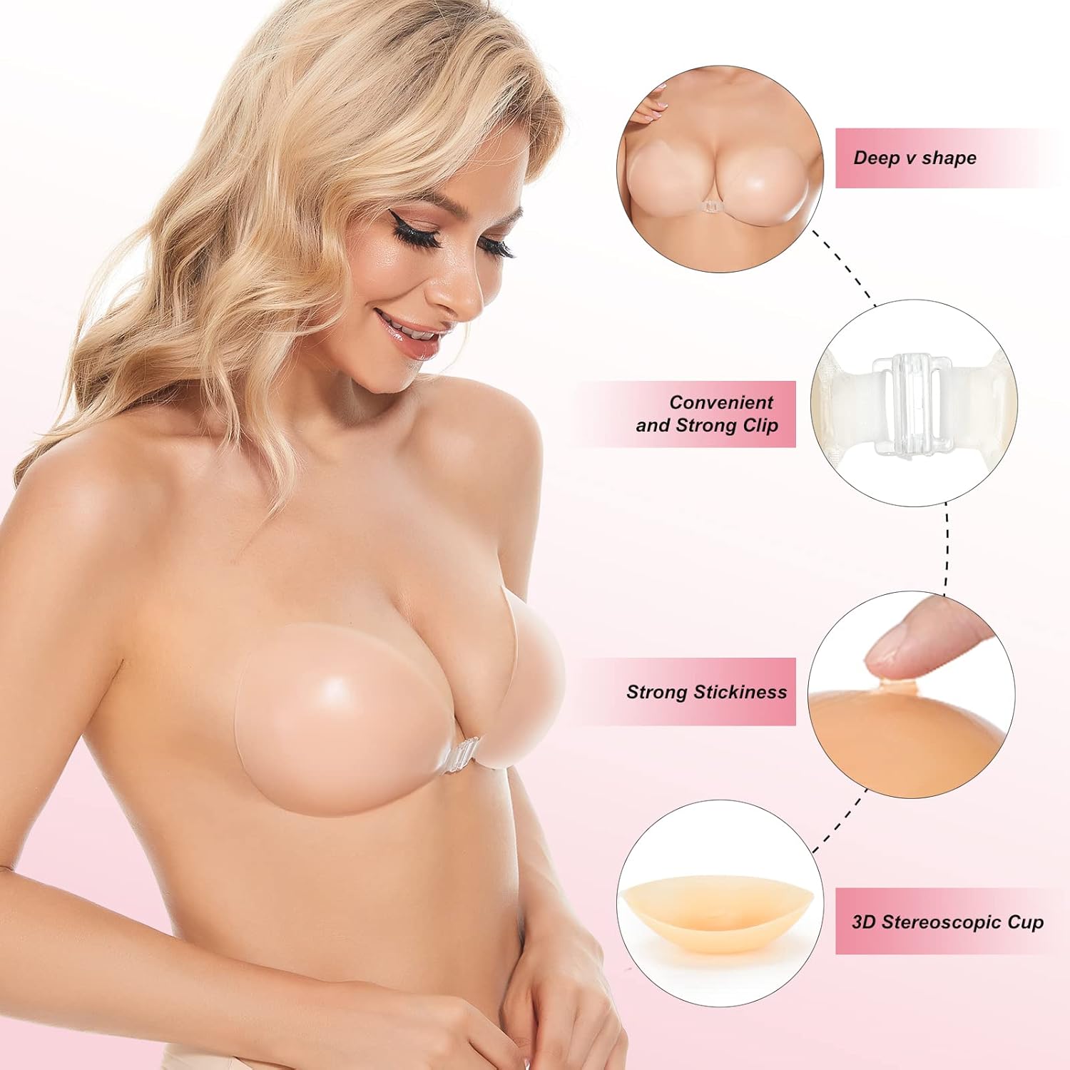 Strapless Bra Adhesive - Reggiseno Adesivo Push-Up Invisibile in Silicone